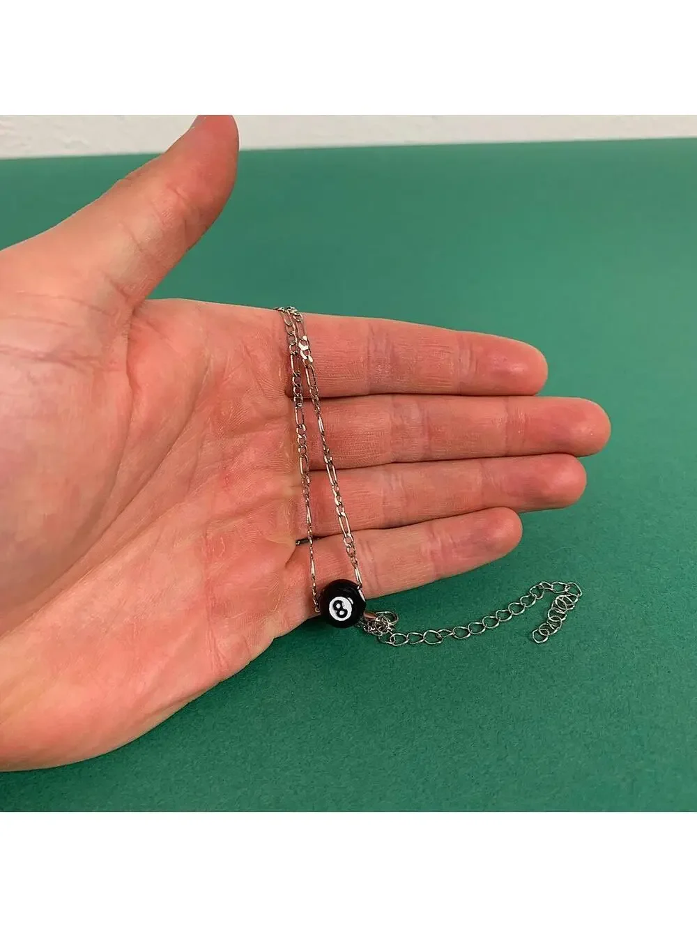 Cyber Y2k Figaro silver chain 8 ball pendant necklace. Cool simple design.